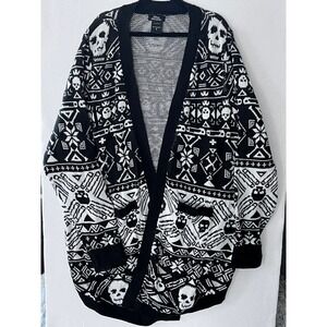 Social‎ Collision Skull Pattern Cardigan Sweater Emo Goth Alt